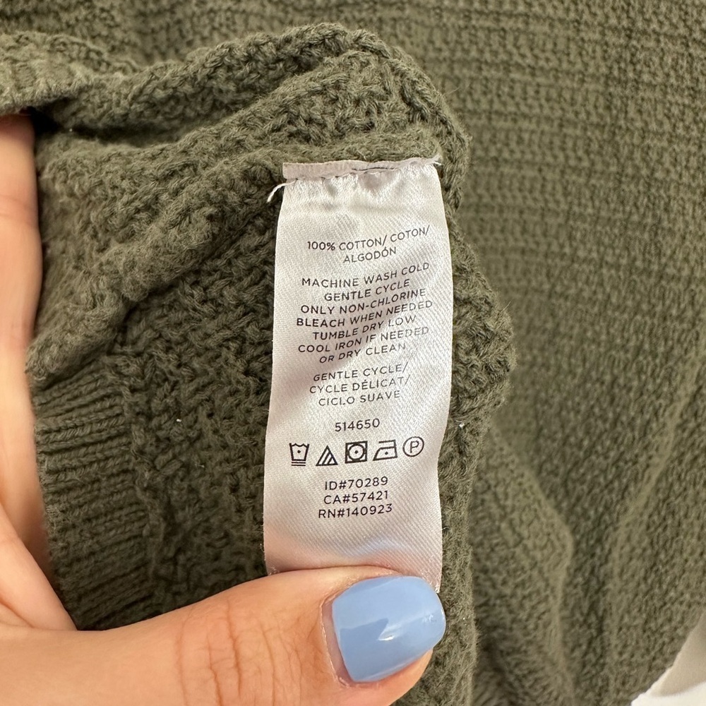 Loft Women’s Cotton Knit Sweater Medium Olive Green Long Sleeve Crew Neck Top - Picture 6 of 6